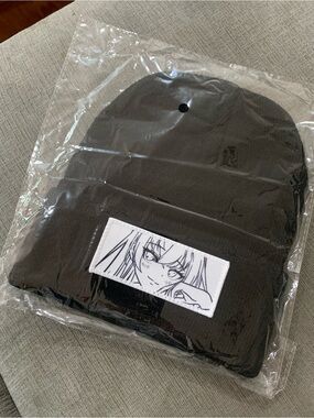 Black Beanie with Anime Face Patch